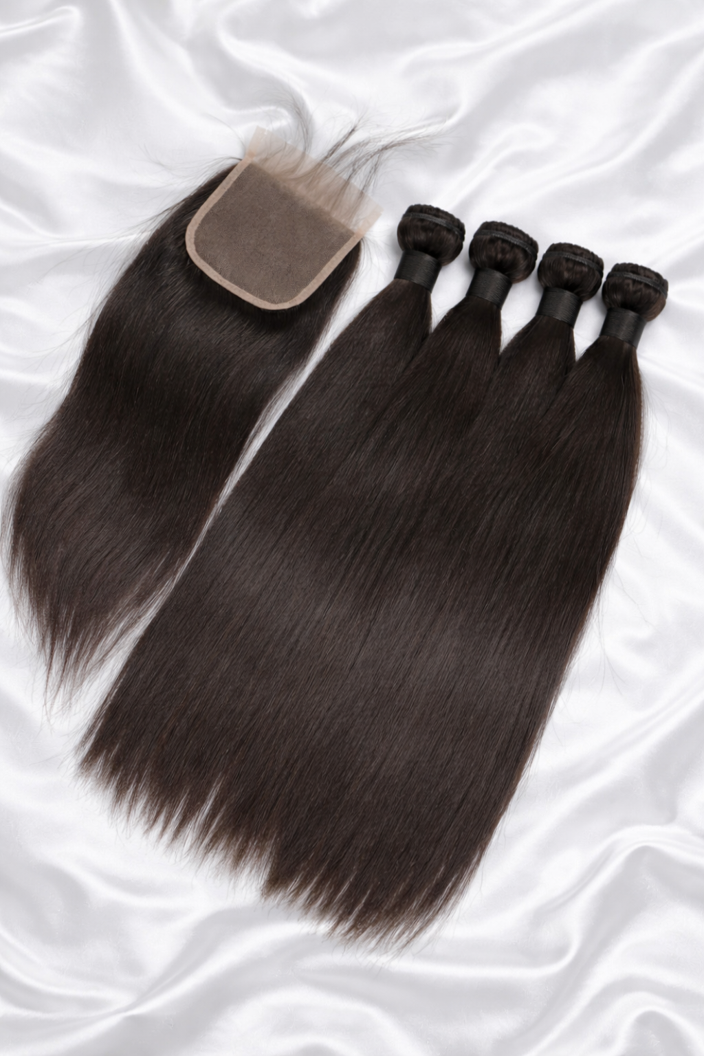 Straight Indian Hair 3 Bundles + Closure